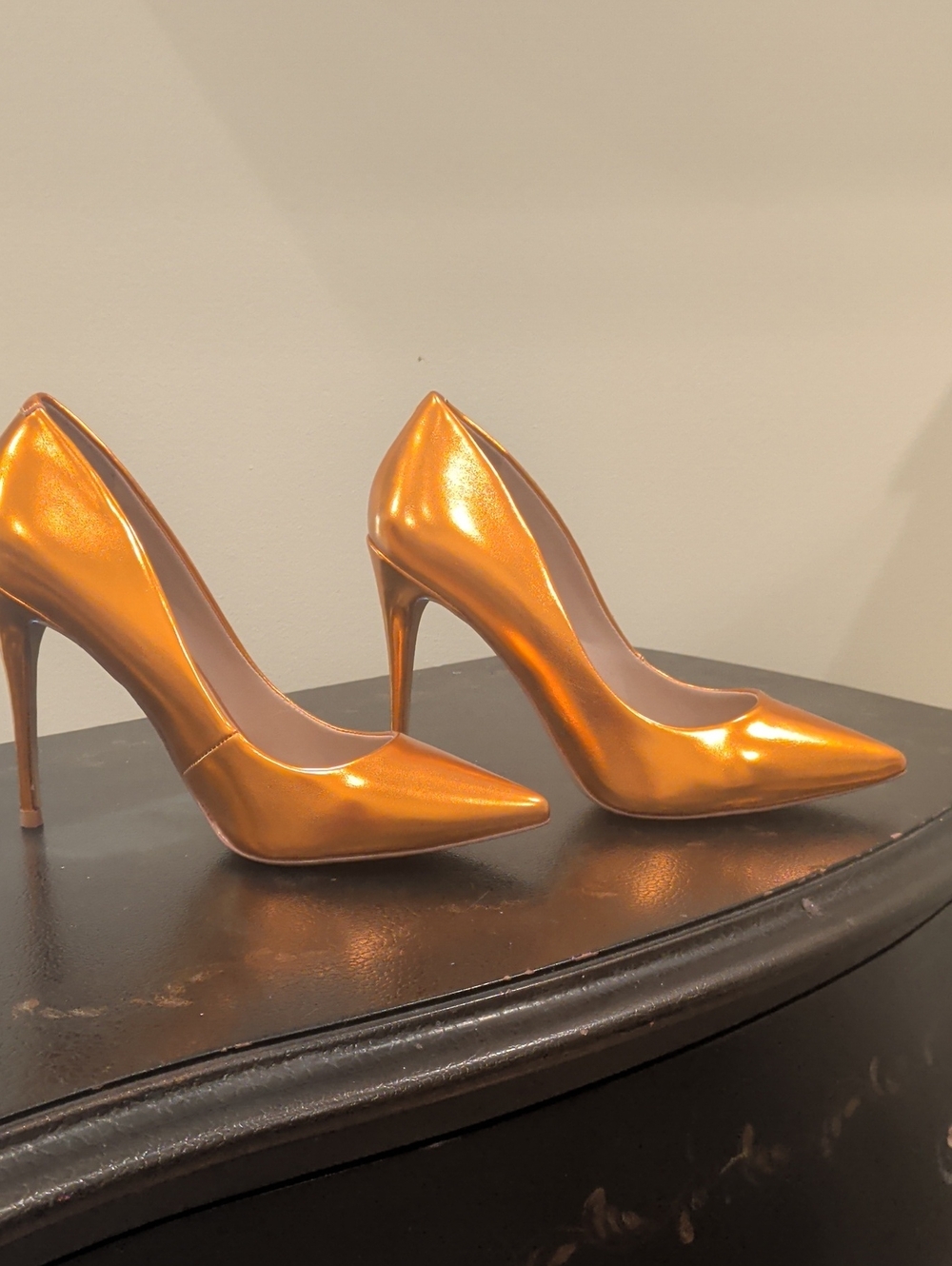 Aldo Metallic Copper-Orange Pointed-Toe Stiletto Heels